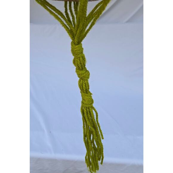 Vintage Yarn Macrame Green Beads Pot Plant Holder Hanger 38" for 10" to 12" Pots - Picture 3 of 8